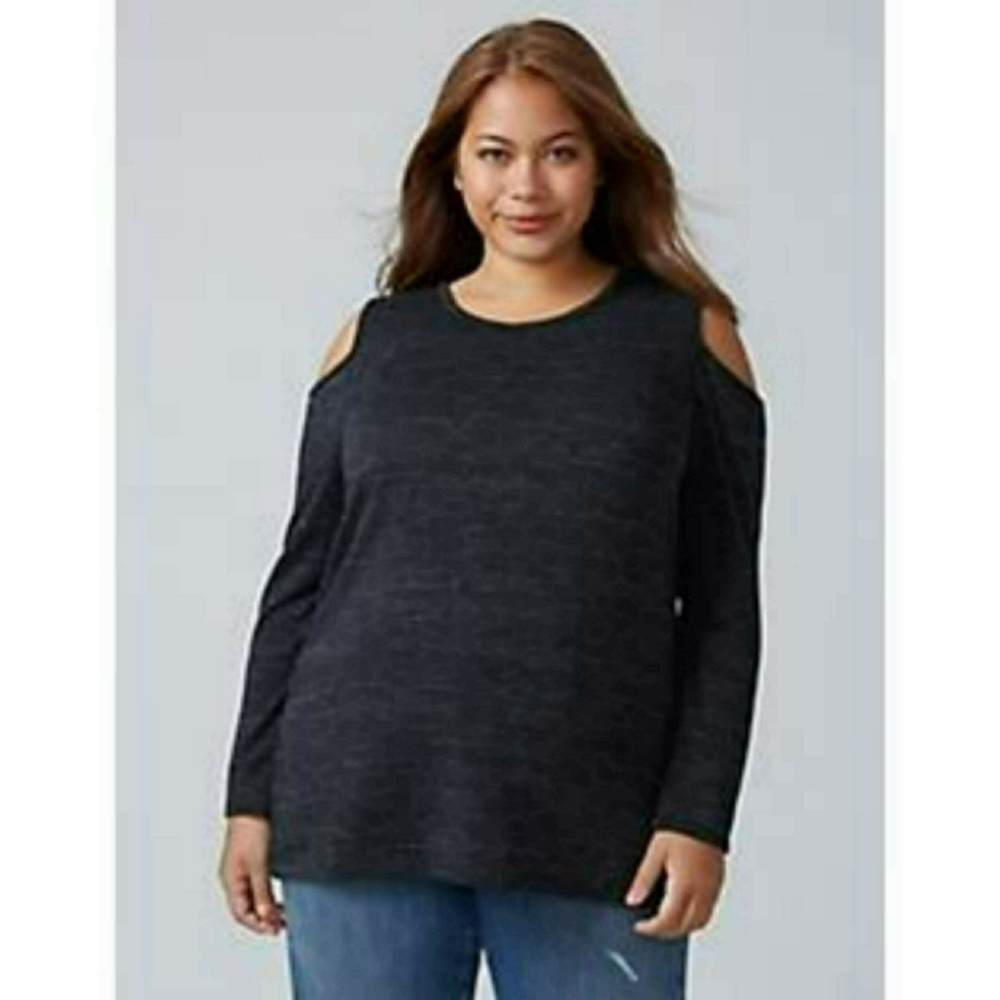 Lane Bryant Cold Shoulder Sweatshirt Black marl 26